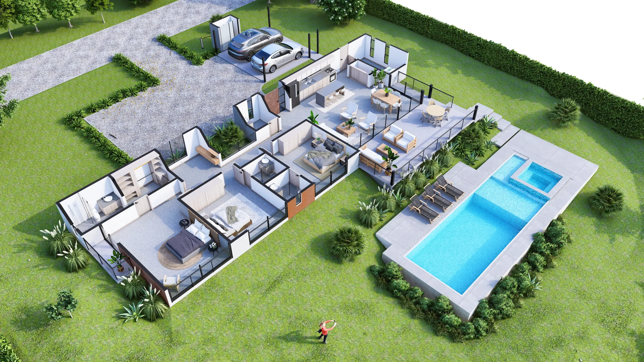 Render isometrico del modelo Arrayan de Hacienda Primavera con piscina